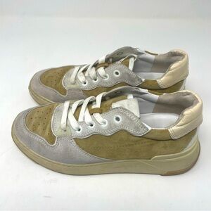 Veronica Beard “Toma” Platform Shoes – Leather & Suede – Gray/Cream/Tan